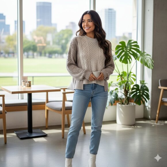 En Saison Greer Cable Knit Pullover Sweater	in Brown Taupe Size Small NWT - Picture 1 of 5